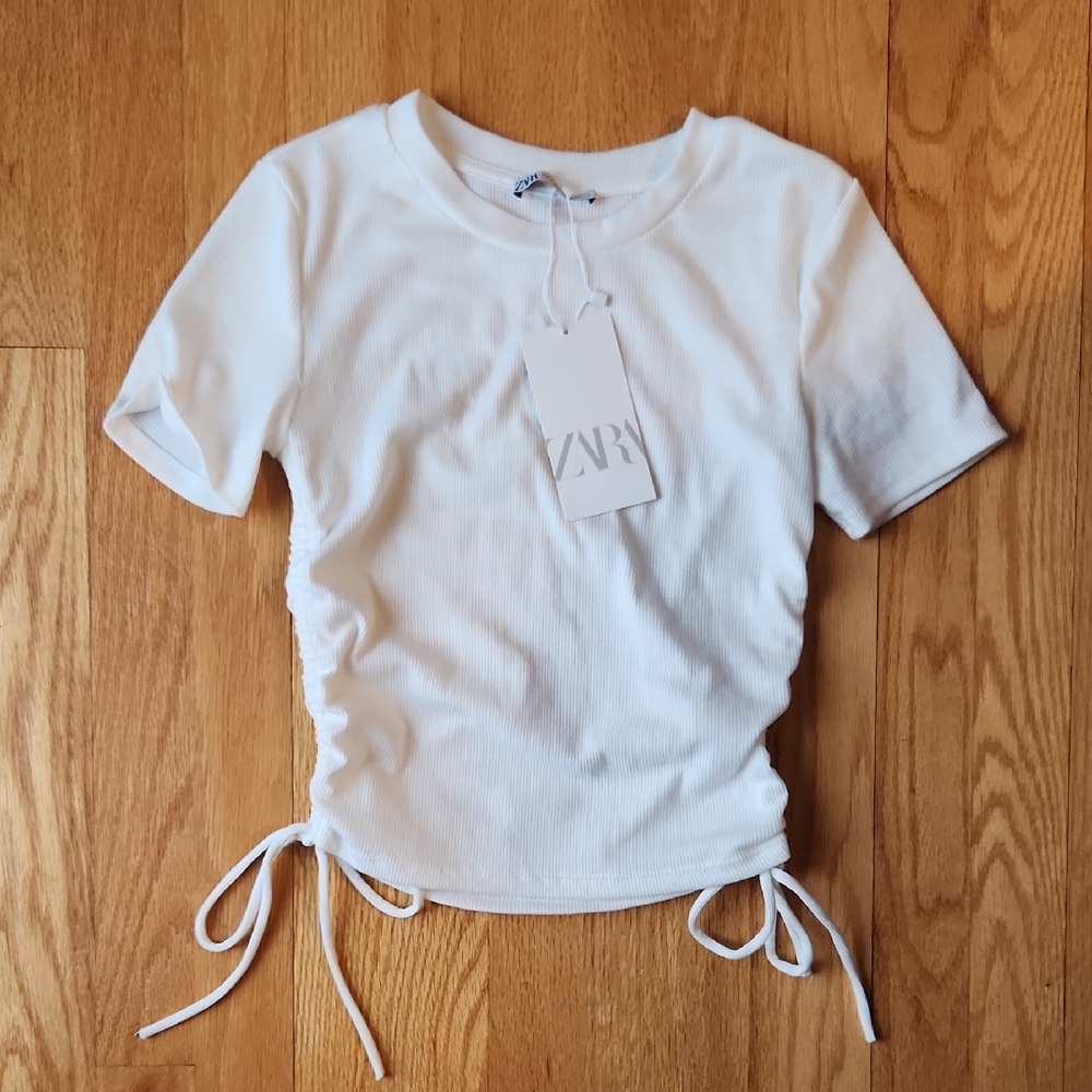 Zara White Side-Tie Top